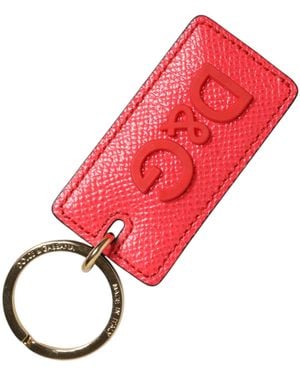 Dolce & Gabbana Red Calf Leather Logo Metal Ring Men Keychain Keyring