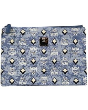 MCM Aren Flat Pouch Denim Crossbody Bag - Blue