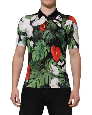 Dolce & Gabbana Multicolour Floral Silk Collared Polo T - Green