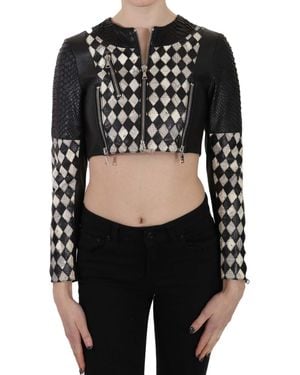 John Richmond Leather Short Cropped Biker Jacket Multicolor Tsh3270 - Black