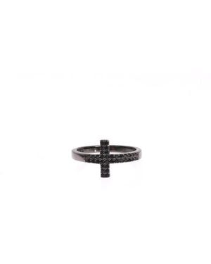 Nialaya Black Cz Cross Rhodium 925 Ring