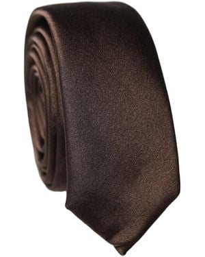 Dolce & Gabbana Brown Solid 100% Silk Adjustable Men Tied Necktie Tie