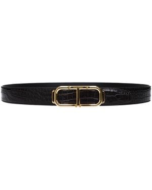 Tom Ford Brown Leather Regular Belt - Black