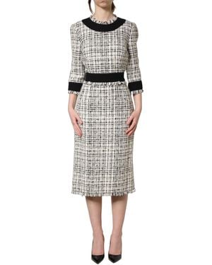 Dolce & Gabbana Black White Tweed Sheath A - Grey