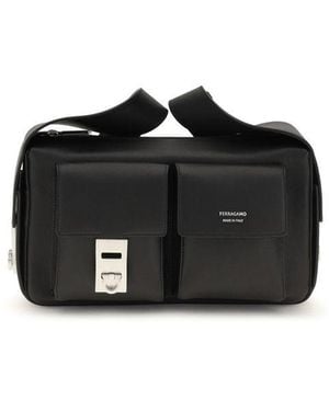 Ferragamo Black Calf Leather Bos Taurus Shoulder Bag