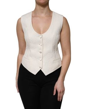 Dolce & Gabbana Ivory Cotton Button Down Sleeveless Vest Top - White