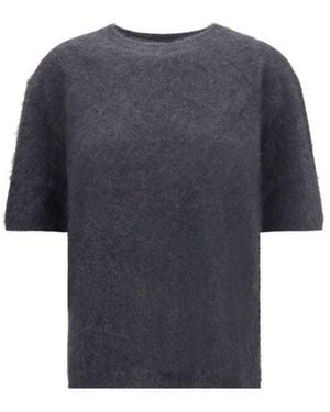 Lisa Yang Grey Cashmere Short Sleeve Jumper - Blue