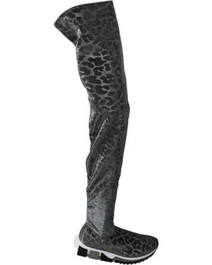 Dolce & Gabbana Grau Leopard High Top Trainers Booties Schuhe - Black