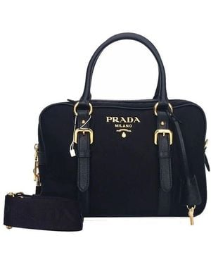 Prada Logo Nylon Top Hand Bag - Blue