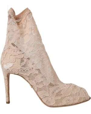 Dolce & Gabbana Stretch Taormina Lace Boots Shoes - Natural