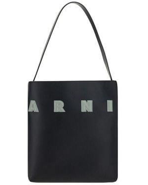 Marni Calf Leather Bos Taurus Shoulder Bag - Black