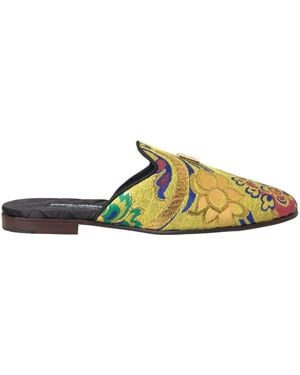 Dolce & Gabbana Multicolour Jacquard Dg Logo Mule Flat Sandals Shoes - Yellow