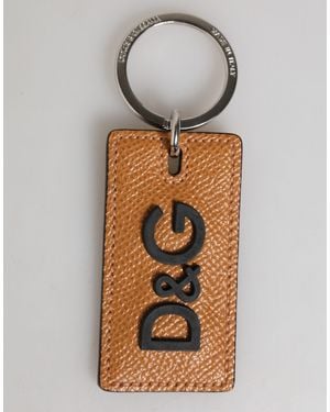 Dolce & Gabbana Brown Leather Logo Metal Ring Keychain Holder Men Keyring - Multicolour