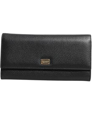 Dolce & Gabbana Black Leather Trifold Logo Plaque Card Holder Wallet
