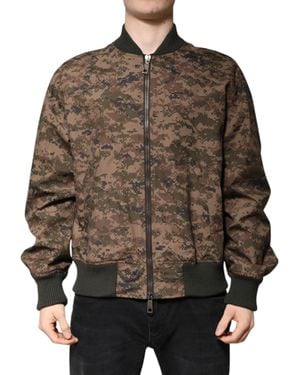 Dolce & Gabbana Camouflage Bomber Full Zip Jacket - Brown