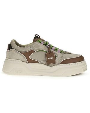 Fendi Brown Calf Leather Bos Taurus Chunky Trainers - Natural
