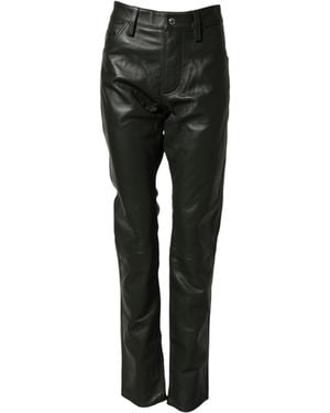 DSquared² Full Grain Leather Mid Waist Trouser Pants - Black