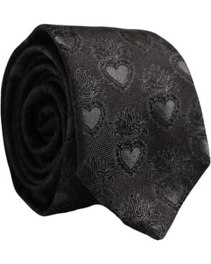 Dolce & Gabbana Men Black Silk Sacred Heart Adjustable Tied Necktie Tie