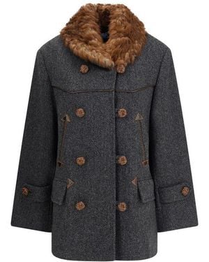 Prada Gray Fleece Wool Coat - Black