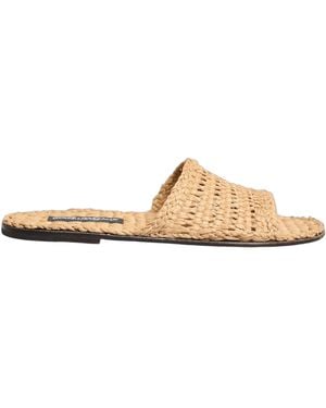 Dolce & Gabbana Beige Straw Raffia Slides Sandals Flats Shoes - Natural