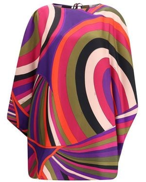 PUCCI Short Caftan In Silk With Marmo Print - Pink