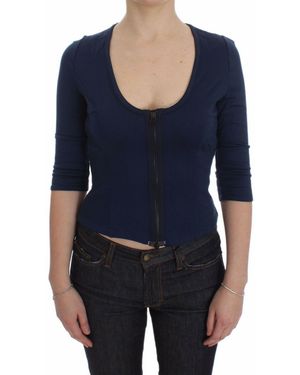 Exte Blue Cotton Top Zipper Deep Crew