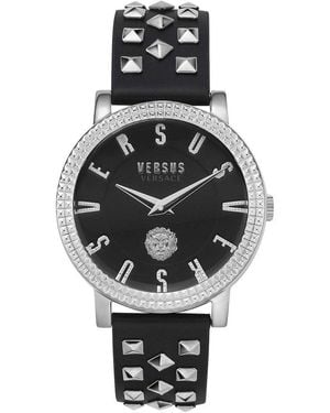 Versus Black Leather Watch - Metallic