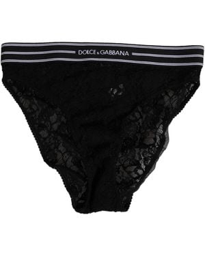 Dolce & Gabbana Lace Slip Brief Logo Waistband Underwear Nylon Clothing - Black