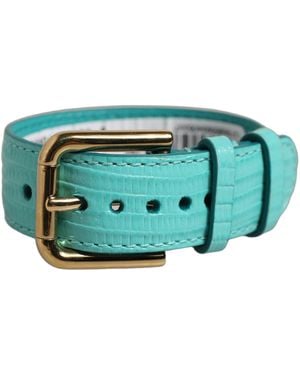 Dolce & Gabbana Blue Textured Leather Gold Buckle Belt Strap Bracelet - Green