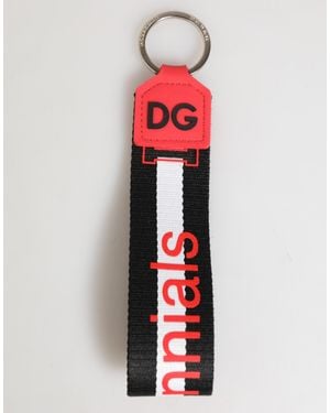 Dolce & Gabbana Red White Dg Logo Polyester Brass Holder Keychain Keyring