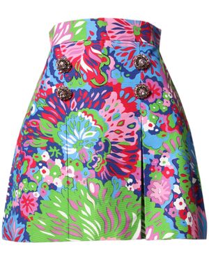 Dolce & Gabbana Floral Buttoned High Waist Mini Shorts - Green