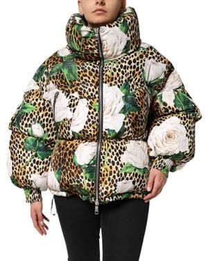 Dolce & Gabbana Multicolour Leopard Rose Puffer Quilted Jacket