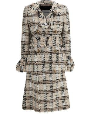 Burberry Check Bouclé Coat - Gray