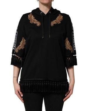 Dolce & Gabbana Black Embroidered Tassel Hooded Sweatshirt Sweater