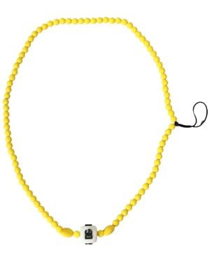 Dolce & Gabbana Yellow Beaded Chain Dg Logo Charm Accessory Necklace - Metallic