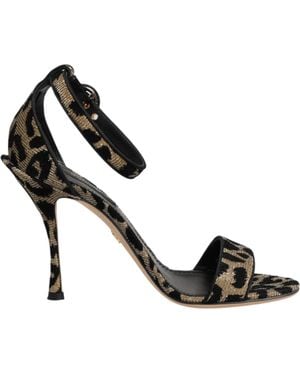 Dolce & Gabbana Gold Leopard Ankle Strap Heels Sandals Shoes - Black