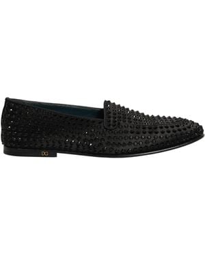 Dolce & Gabbana Black Rhinestone Embellished Loafers Shoes