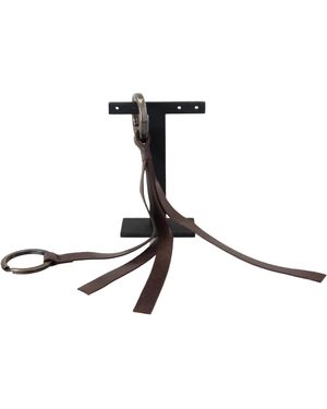 CoSTUME NATIONAL Brown Leather Silver Tone Metal Keyring Keychain - Black