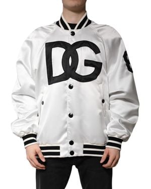 Dolce & Gabbana White Dg Logo Polyester Jersey Bomber Jacket - Grey