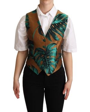 Dolce & Gabbana Elegant Leaf Print Waistcoat - Multicolour