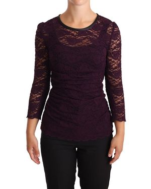 Dolce & Gabbana Elegant Sheer Lace Long Sleeve Blouse - Purple
