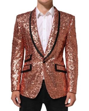 Dolce & Gabbana Pink Sequin Sicilia 1 Button Men Suit Blazer - Brown
