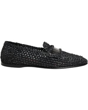 Dolce & Gabbana Black Woven Raffia Slip On Loafers Shoes