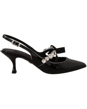 Dolce & Gabbana Shiny Calfskin Lori Slingbacks With Bejeweled Detail - Black