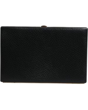 Dolce & Gabbana Black Leather Gold Frame Clutch Evening Party Purse Bag
