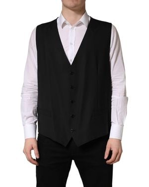 Dolce & Gabbana Black Wool Single Breasted Waistcoat Vest