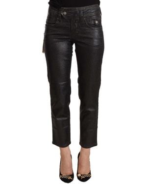 John Galliano Glittered Mid Waist Cotton Cropped Trousers - Black