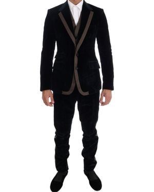 Dolce & Gabbana Velvet Two Button Slim 3 Piece Suit - Black