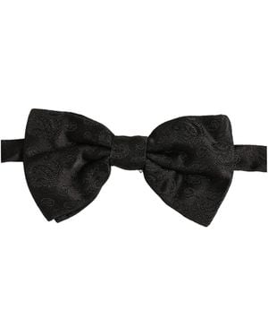 Dolce & Gabbana Men Black Paisley Silk Adjustable Neck Papillon Bow Tie