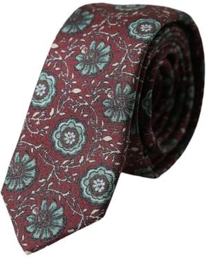 Dolce & Gabbana Maroon Floral 100% Silk Adjustable Men Tie - Blue